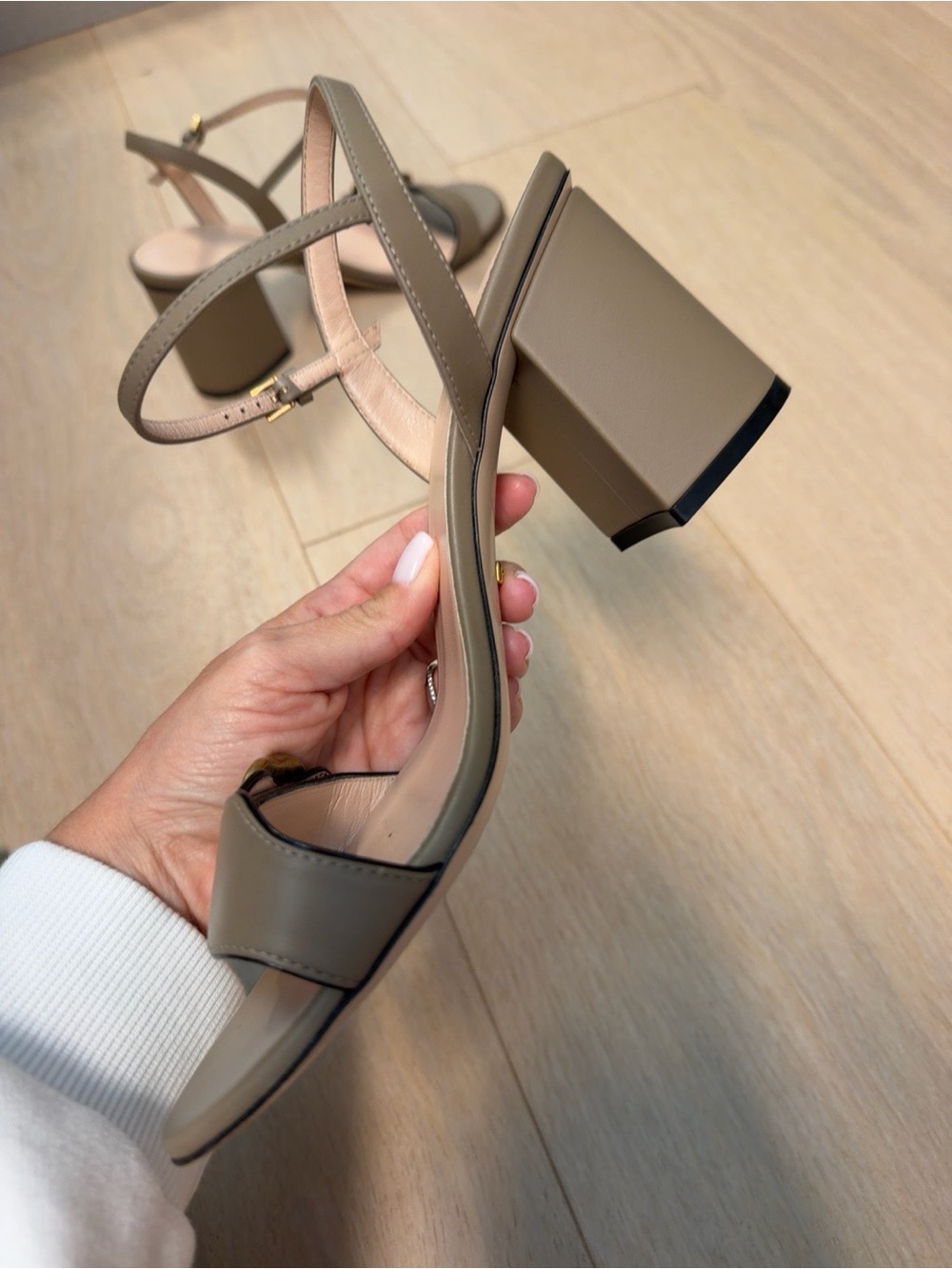 Gucci Marmont GG Leather Block Heel Ankle Strap Sandals Taupe EU 38.5 - Picture 7 of 9